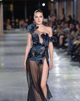 Valeria - Velvet Beaded Floral Appliqué Gown - image 1