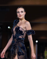 Valeria - Velvet Beaded Floral Appliqué Gown - image 4