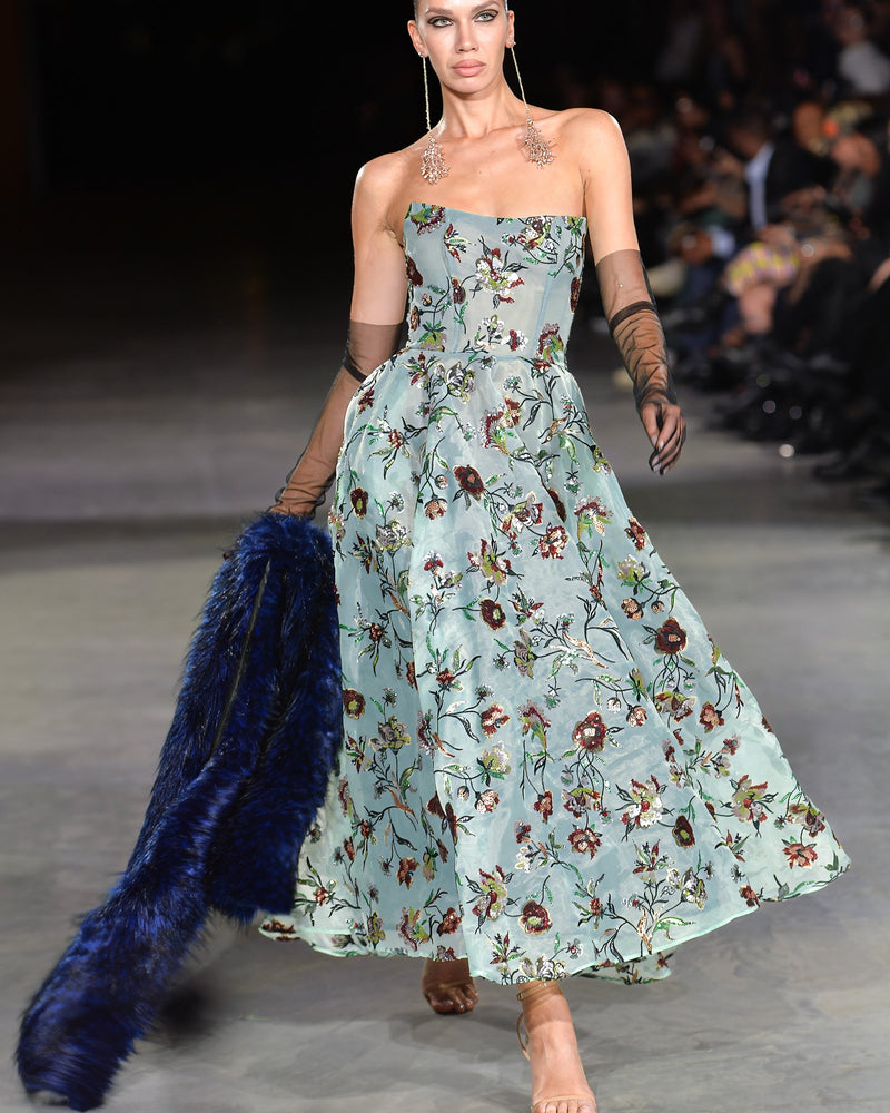 Varenna Sequin Embroidered Dress in turquoise by NARCES