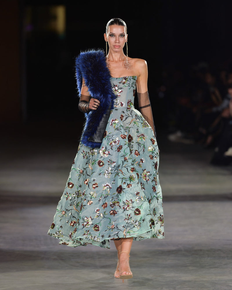 Varenna Sequin Embroidered Dress in turquoise by NARCES