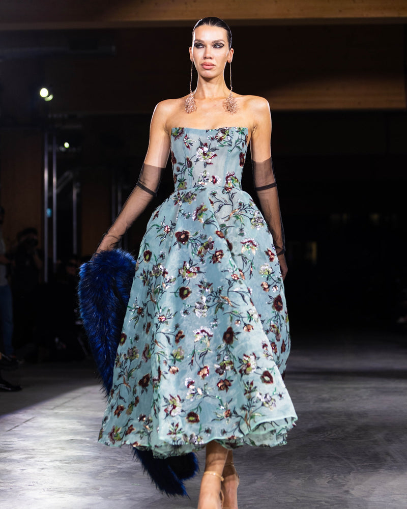 Varenna Sequin Embroidered Dress in turquoise by NARCES