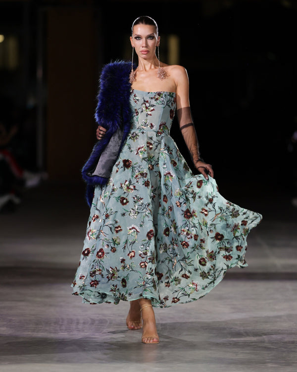 Varenna Sequin Embroidered Dress in turquoise by NARCES