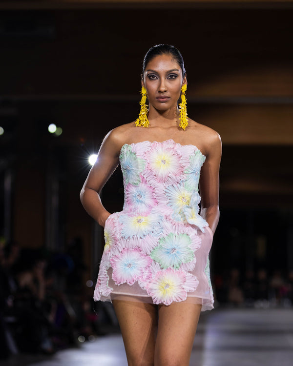 Yarrow 3D Appliqué Mini Dress in multi by NARCES