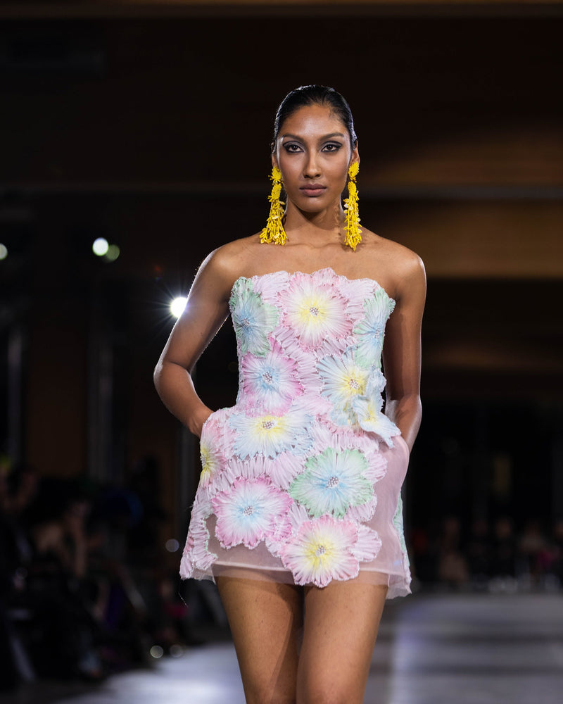 Yarrow 3D Appliqué Mini Dress in multi by NARCES