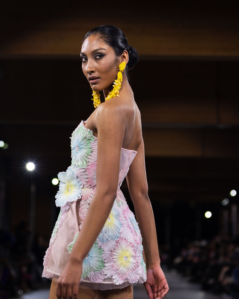 Yarrow 3D Appliqué Mini Dress in multi by NARCES