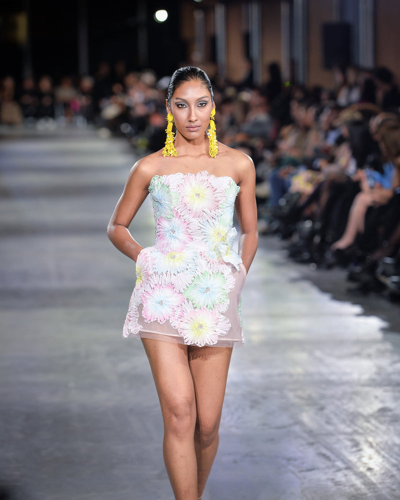 Yarrow 3D Appliqué Mini Dress in multi by NARCES