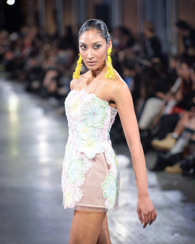 Yarrow 3D Appliqué Mini Dress in multi by NARCES