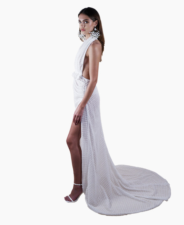 Ondine halter beaded bridal gown