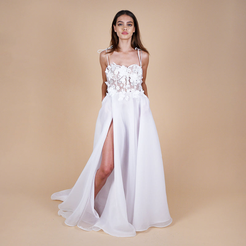 Highslit Orla 3D Floral Hand Embellished Bustier Bridal Gown