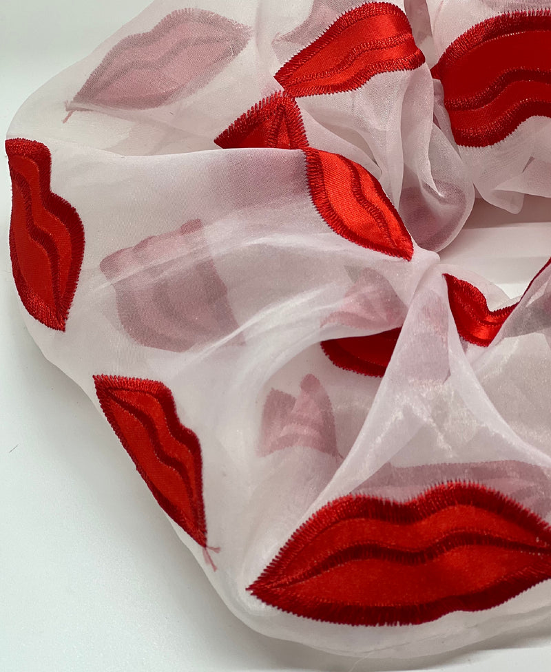 White Lip Hand Embroidered Organza Super Scrunchie