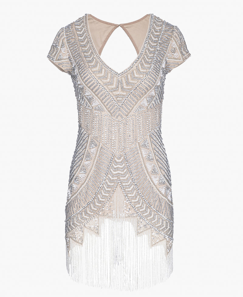 Zephyra Beaded Fringe Off-white & Champagne Party Dress Perfect for Wedding Events NARCES Zephyra Beaded Fringe Off-white & Champagne Party Dress Perfect for Wedding Events NARCES
