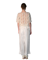 3D Faux Feather Sheer Tulle Top with Vintage Gold Embroidery