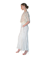 3D Faux Feather Sheer Tulle Top with Vintage Gold Embroidery