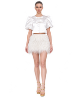 AUDREY top and DELANEY BLANC textured bridal mini skirt by NARCES
