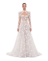 FLORA 3D floral long sleeve A-line wedding gown by NARCES