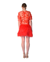 Hin Red 3D Floral Sheer Tulle Top