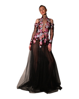 Nikko - Sequin Floral Appliqué Gown