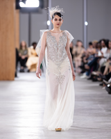 SAFFRON | Beaded Column Wedding Gown with Cape