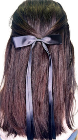 Black Satin Ribbon Bow Hair Clip