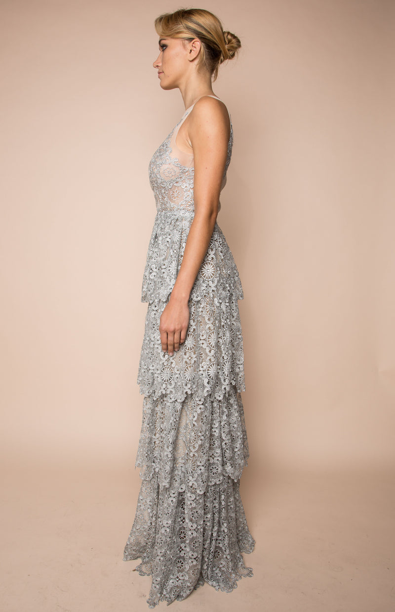 Silver metallic laced embellished dress