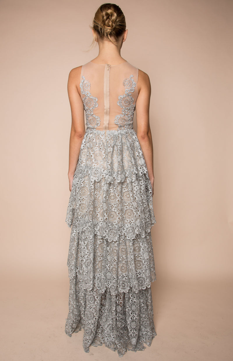 Silver metallic laced embellished dress