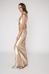 Champagne reversible sequin gown