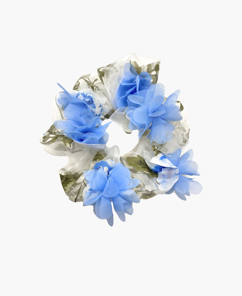 3D Blue Floral Organza Super Scrunchie
