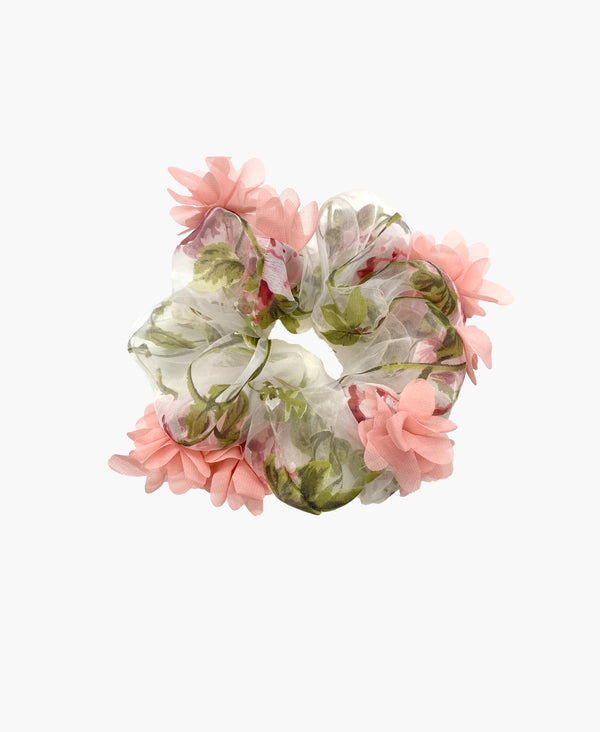 3D Pink Floral Organza Super Scrunchie