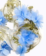 3D Blue Floral Organza Ultra Scrunchie