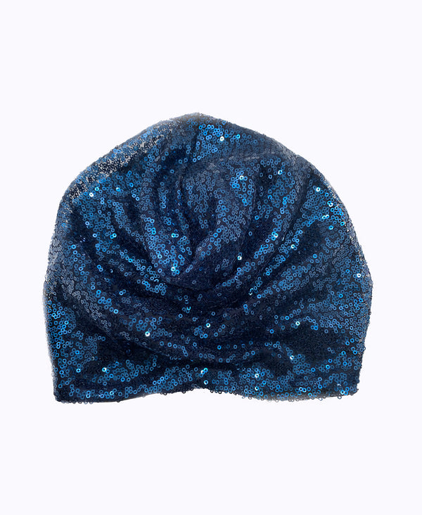 Midnight Blue Sequin Silk Knot Turban Hat
