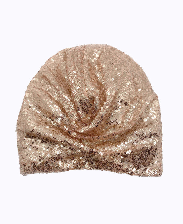 Rose Gold Sequin Silk Knot Turban Hat