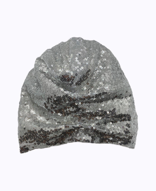 Silver Sequin Silk Knot Turban Hat