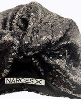 Black Sequin Silk Knot Turban Hat