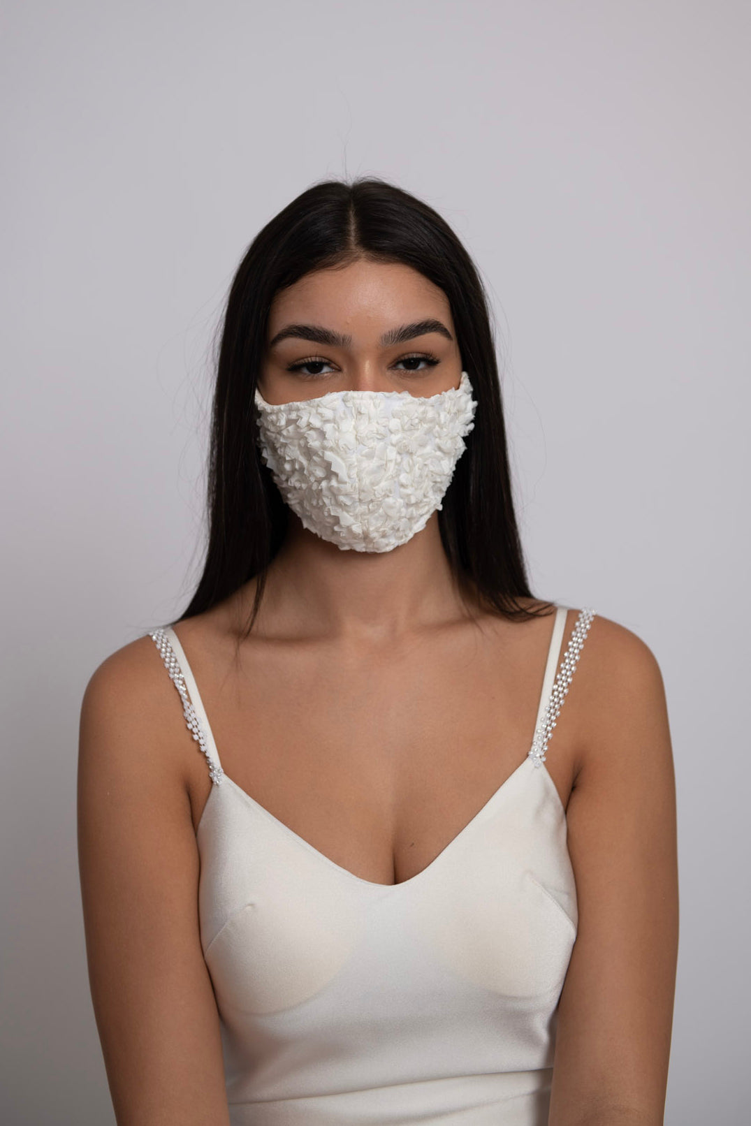 Ivory Ribbon 3D Flower Mask – NARCES