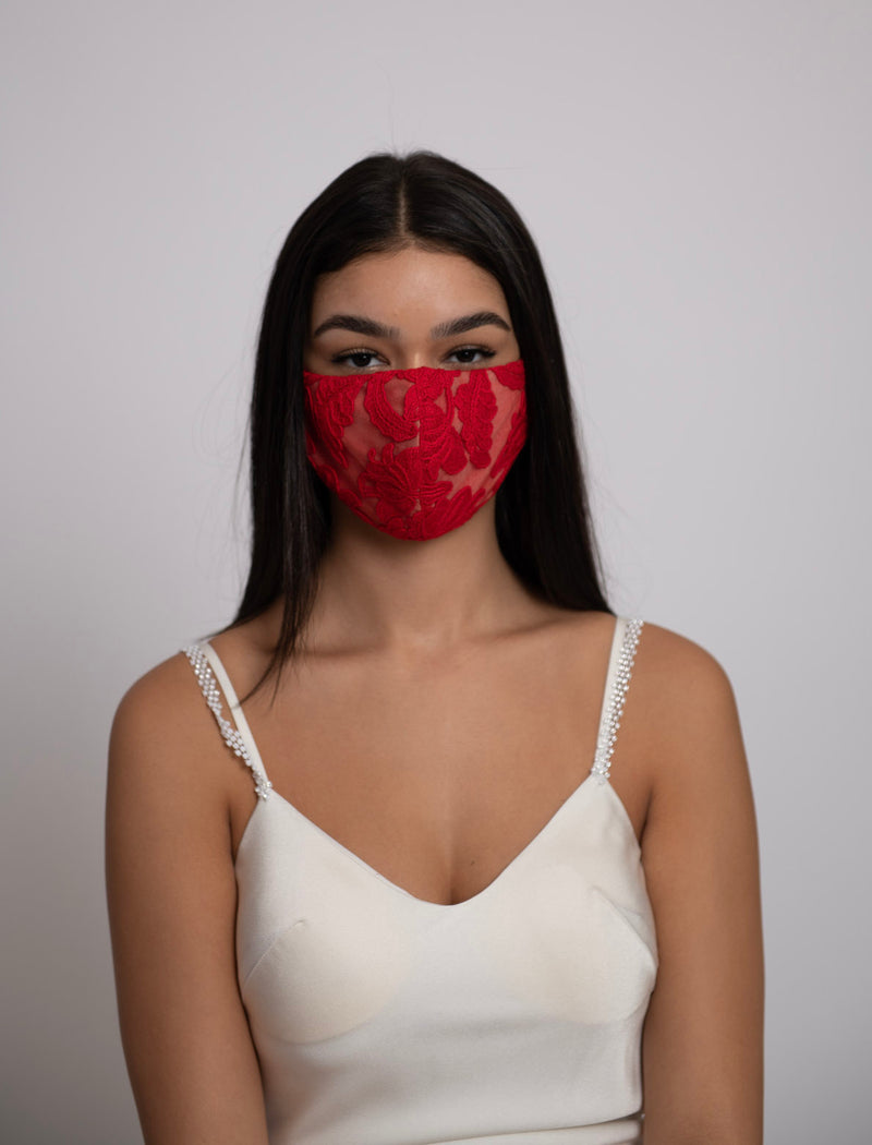 Adjustable Red Lace Mask