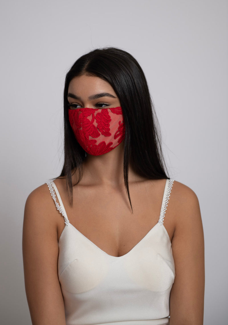 Adjustable Red Lace Mask
