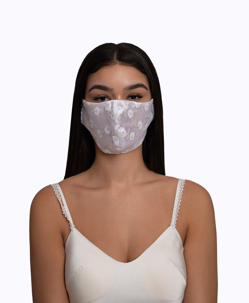 Adjustable White Lace Encased Super Lightweight Organza Mask