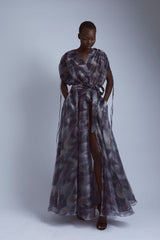 Cloudy Tie-Dye Wrap Gown