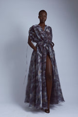 Cloudy Tie-Dye Wrap Gown