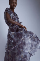 Cloudy Tie-Dye Wrap Gown