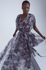 Cloudy Tie-Dye Wrap Gown