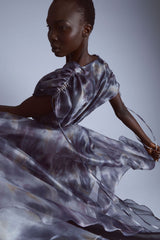 Cloudy Tie-Dye Wrap Gown