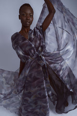 Cloudy Tie-Dye Wrap Gown