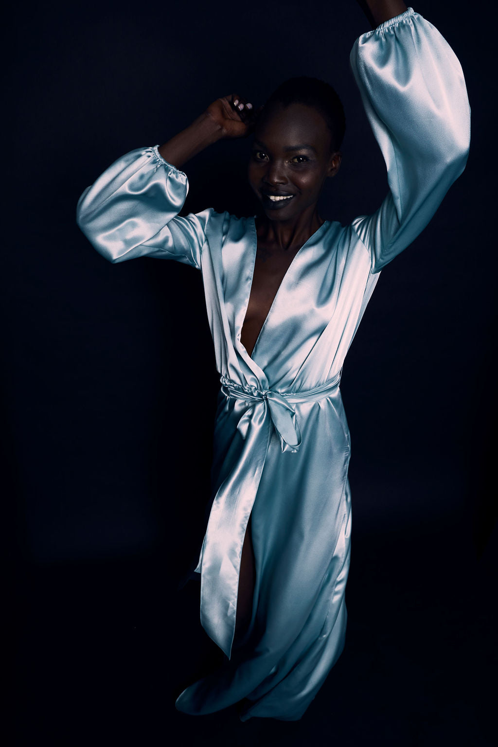 Aqua Silky Robe Gown – NARCES