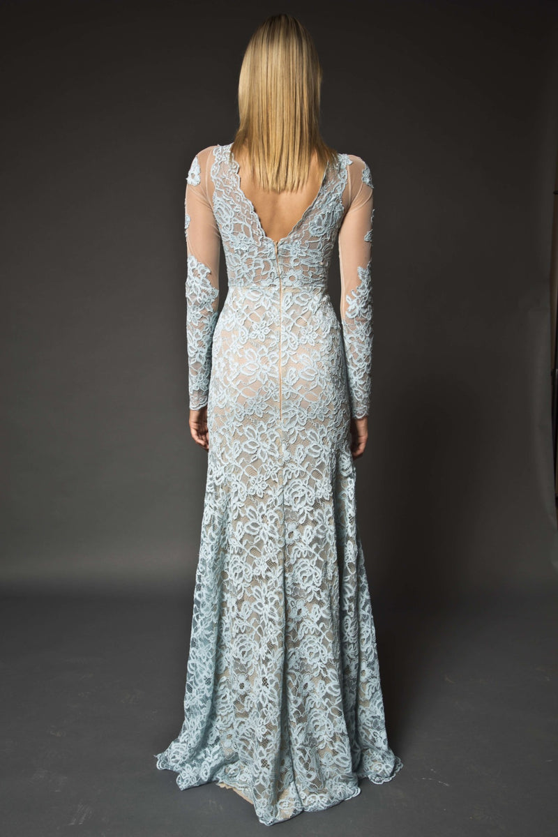 Lace embellished long sleeve gown