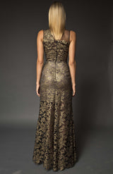 Black and gold lace sheer dress