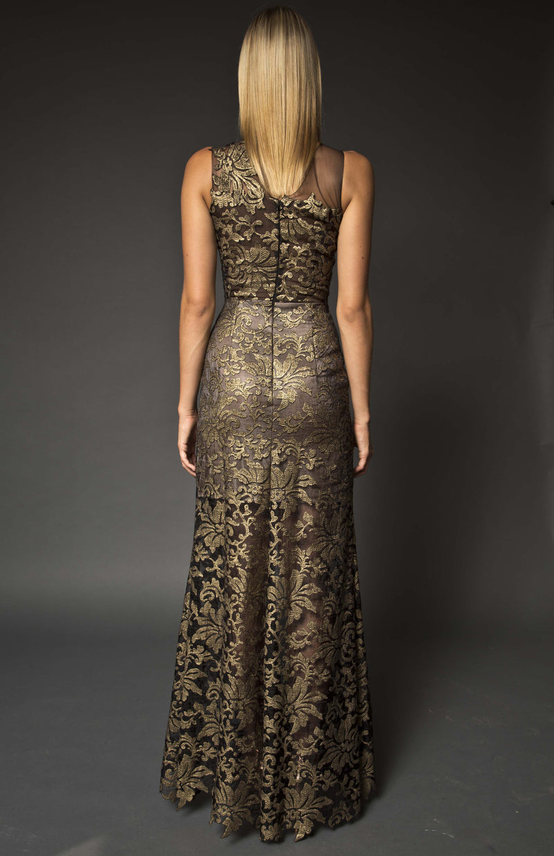 Black and gold lace sheer dress