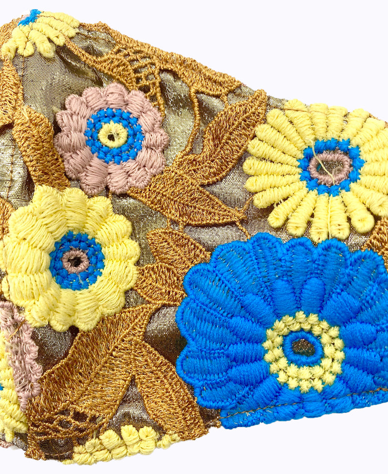 Blue Lemon Crochet Lace on Gold Lamé Mask