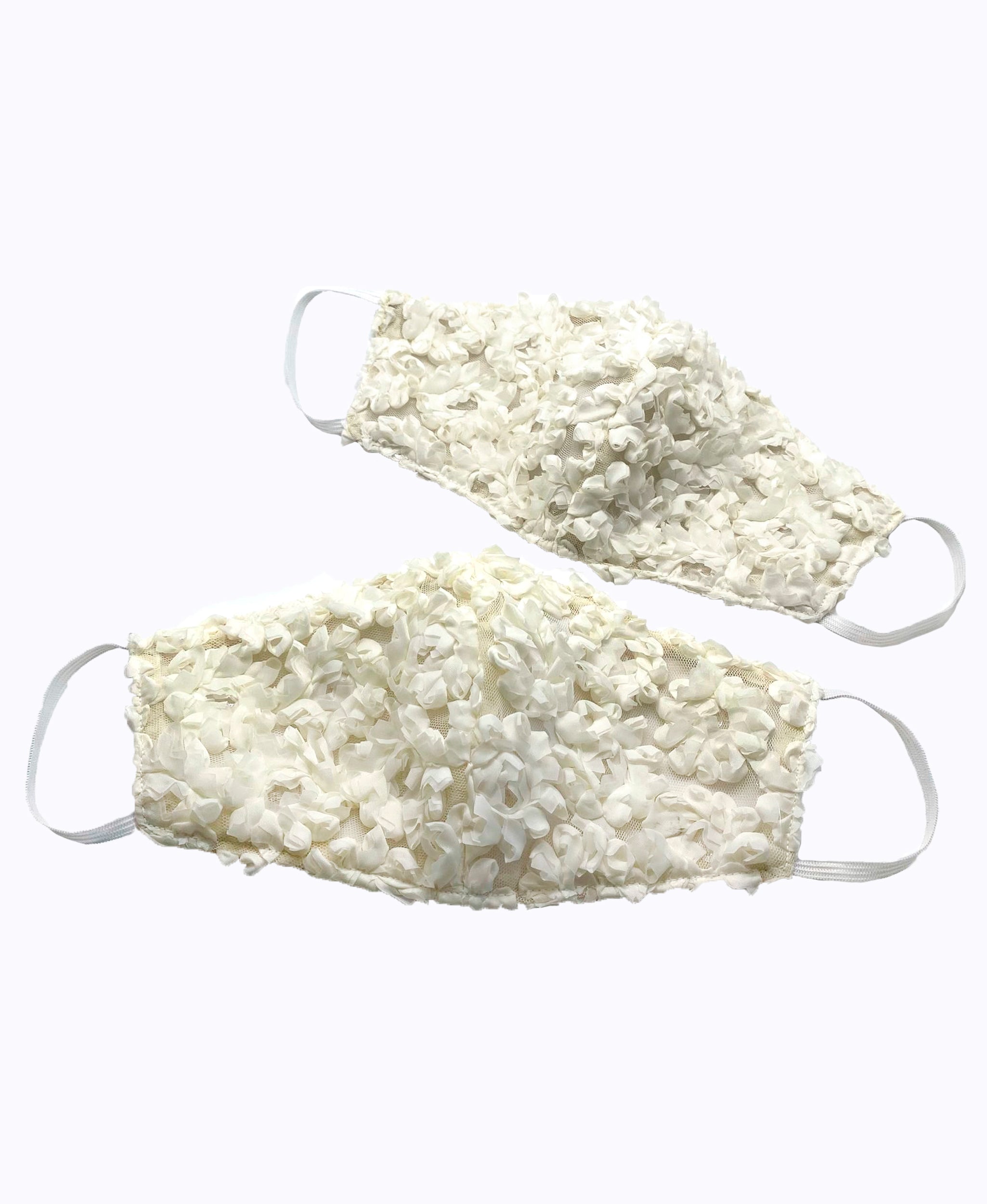 Ivory Ribbon 3D Flower Mask – NARCES