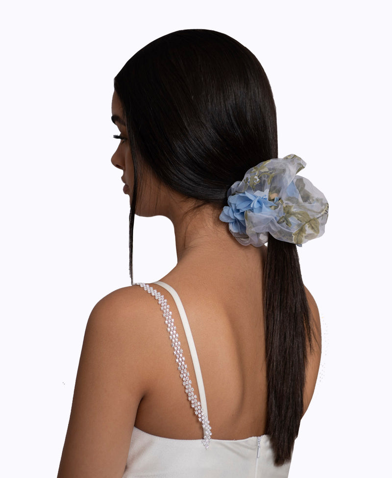 3D Blue Floral Organza Super Scrunchie – NARCES